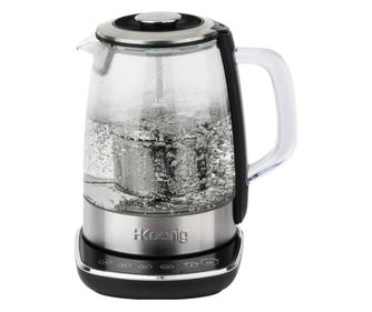 Електрическа кана H.Koenig TI600, За вода и чай, Температурен контрол, Стъклена, 2200W, 1.5 л, Инокс