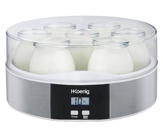 Уред за кисело мляко H.Koenig, ELY70, 7 стъклени буркана/ 150 мл, таймер, LCD дисплей, автоматично спиране, лесен за използване,