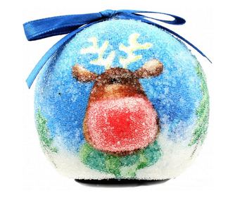 Plavi ukrasni globus s drvećem - model Rudolph s irvasom