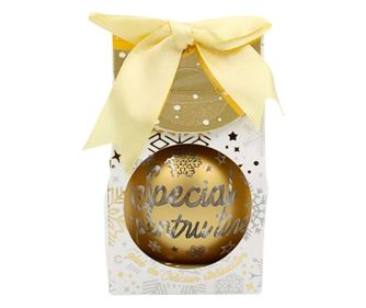 Karácsonyi gömb, LED-del, arany színű, "Különleges neked" felirattal