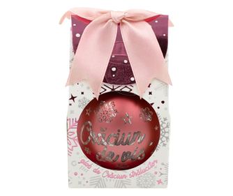 Karácsonyi gömb, LED-del, rózsaszín színű, "Boldog karácsonyt" felirattal