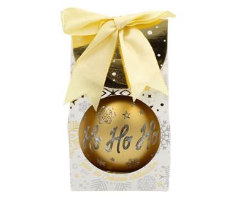 Karácsonyi gömb, LED-del, arany színű, "Ho Ho Ho!" felirattal