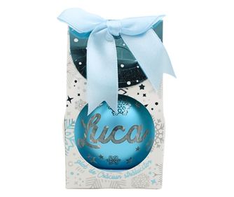 Karácsonyi gömb, LED-del, kék színű, "Luca" névvel