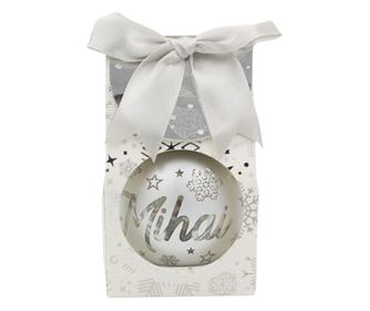 Karácsonyi gömb, LED-del, ezüst színű, "Mihai" névvel