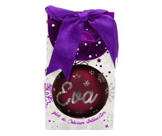 Karácsonyi gömb, LED-del, cseresznye színű, "Eva" névvel