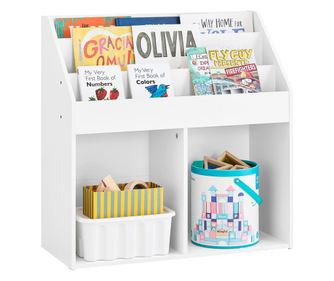 SoBuy gyermek könyvespolc játékpolc 3 polccal és 2 tárolószekrénnyel fehér fából