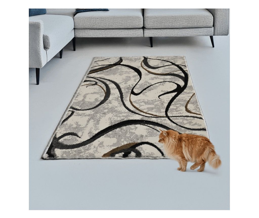 Twilight Dance Rug, Living Room/Bedroom, Black, Cream, Gray & Yellow, Underfloor Heating, Short Pile 8 mm, Size 125x200 cm