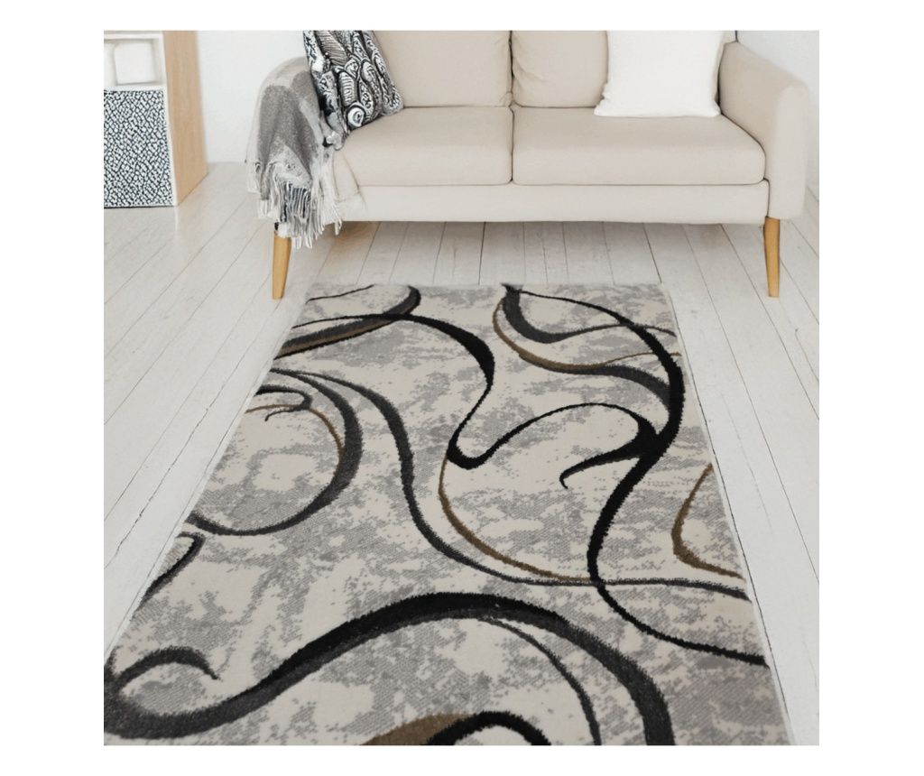 Twilight Dance Rug, Living Room/Bedroom, Black, Cream, Gray & Yellow, Underfloor Heating, Short Pile 8 mm, Size 100x200 cm