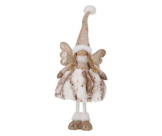 Figurina textila ingeras, crem/auriu, LED, 22x16x50 cm