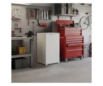 Helytakarékos fehér szekrény 45×85×38 cm ajtóval és állítható polccal, előre összeszerelve fürdőszobába, mosókonyhába vagy elősz