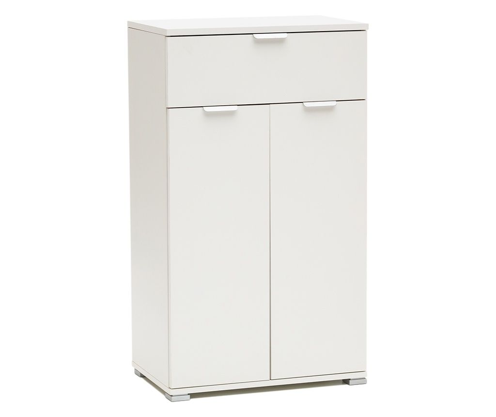 White bedside cabinet 45×85×38 cm with 2 doors, drawer and adjustable shelves, pre-assembled for bedroom, hallway, bathroom and 