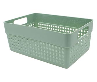 Perforirana plastična košara za pohranu 23x15x10 cm, rješenja za pohranu, s ručkama, zelena