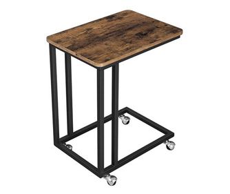 Masa de cafea, Vasagle, pe roti, pal si metal, maro rustic, 50x35x61 cm