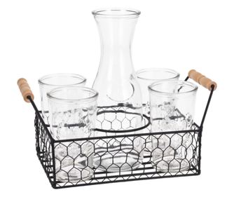 4 darabos üvegpohár készlet, kancsóval és fém állvánnyal, 6 darab, Excellent Houseware