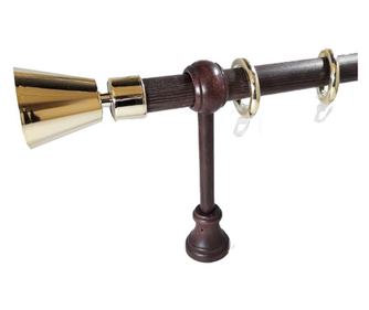 galerie lemn/galvanizat 28 mm SICILIA simpla, bat si console: wenge / capete si inele: auriu, 240 cm, capete SCORDIA