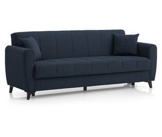 Canapea extensibilă Delhi, 3 locuri, material textil bleumarin închis, cu ladă depozitare şi arcuri, 216*85*85