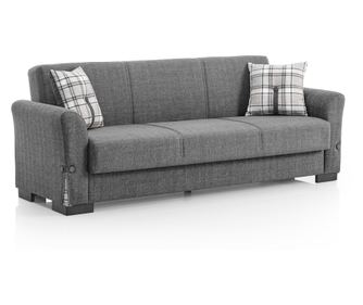 Canapea extensibilă Flamingo, 3 locuri, material textil gri deschis, cu ladă depozitare şi arcuri, 219*84*79