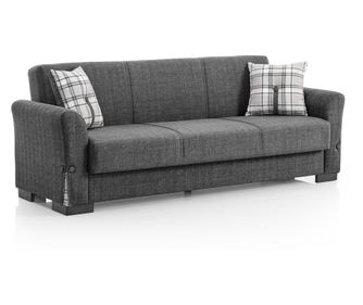 Canapea extensibilă Flamingo, 3 locuri, material textil bej cu dungi, cu ladă depozitare şi arcuri, 219*84*79