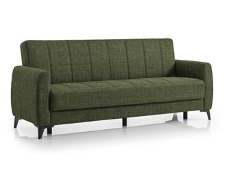 Canapea extensibilă Hilton, 3 locuri, material textil verde olive închis, cu ladă depozitare şi arcuri, 210*75*85