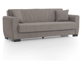 Canapea extensibilă Sanem, 3 locuri, material textil bej nisipiu, cu ladă depozitare şi arcuri, 215*82*80