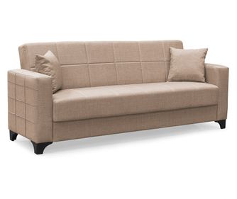 Canapea extensibilă Verton, 3 locuri, material textil bej, cu ladă depozitare şi arcuri, 210*78*78
