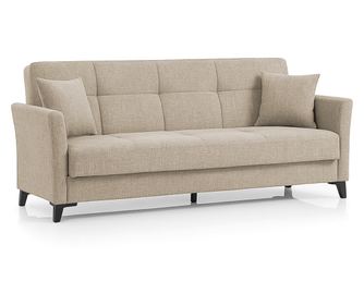 Canapea extensibilă Loren, 3 locuri, material textil bej deschis, cu ladă depozitare şi arcuri, 204*86*87