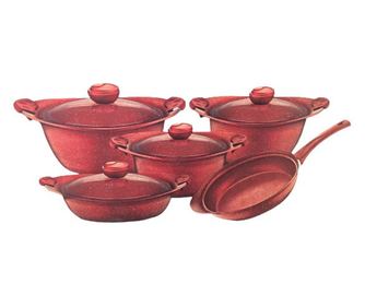Sada kuchyňského nádobí OMS-Granite 9 kusů, hliník, červená