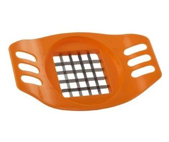 Kézi burgonyaszeletelő, műanyagból, rozsdamentes acél pengékkel, egyenletes vágáshoz, sütésre kész szeletekre, narancssárga