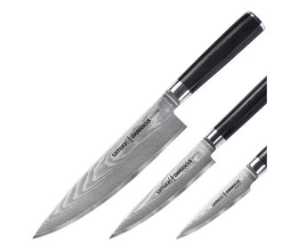 Zestaw 3 noży Samura-Damascus, stal damasceńska, 61+/-1 HRC, srebrny/czarny