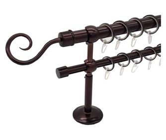 Galerie pentru draperie si perdea metal 25/16 mm  ANGLIA  dubla, ciocolata, 240 cm, capete LEEDS