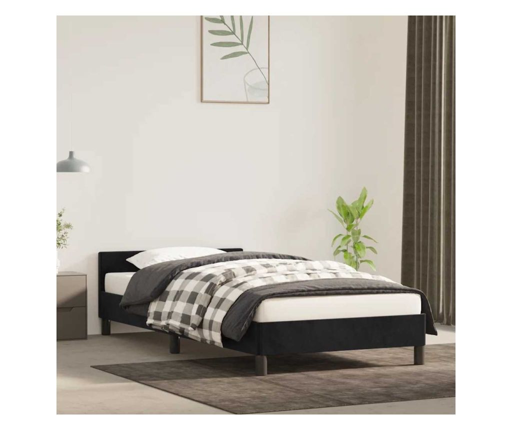 Cadru de pat cu tăblie, negru, 90x190 cm, catifea