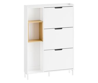 Dulap pentru pantofi din bambus, cu uși pliante, alb, dimensiuni 90x19x129,5 cm