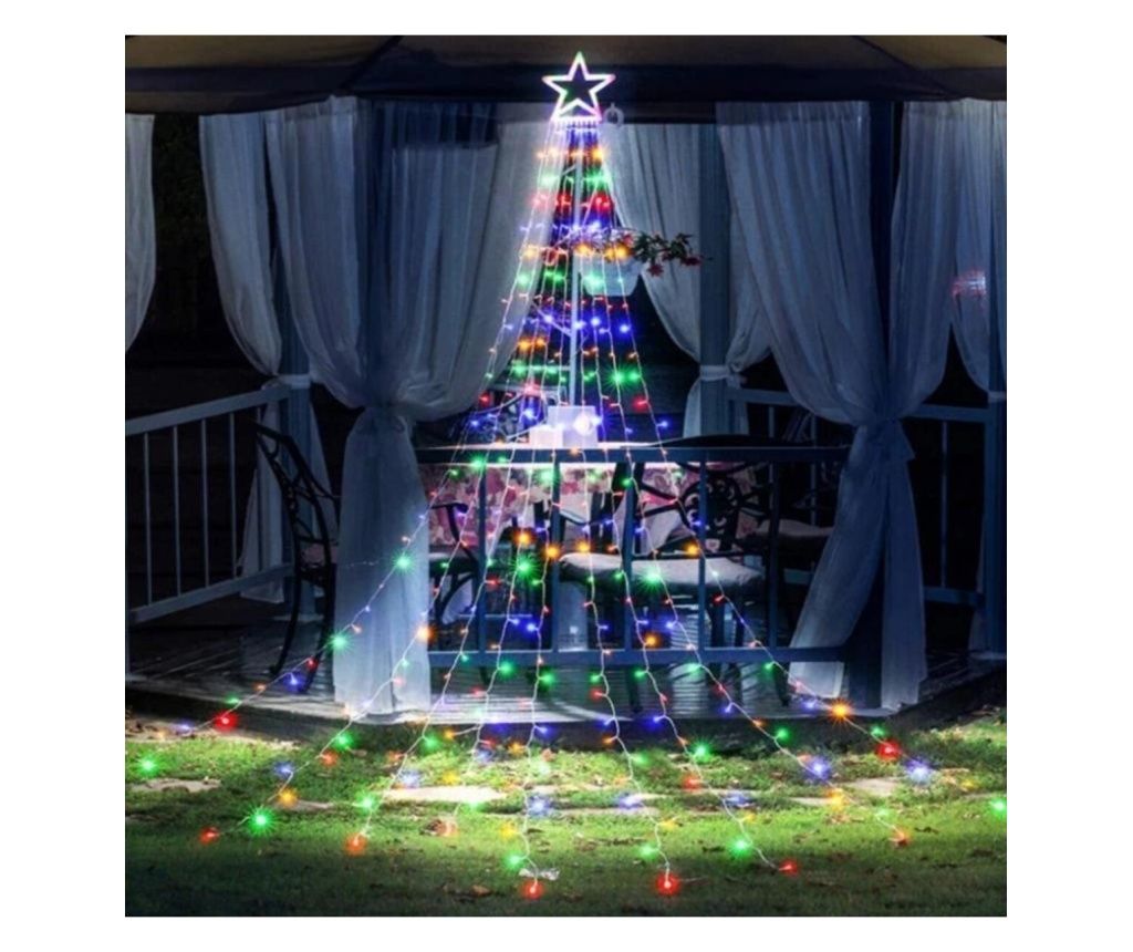 Φωτάκια Κουρτίνας για Χριστουγεννιάτικο Δέντρο με Λάμπον Αστέρι, 350 LED, Ηλιακά