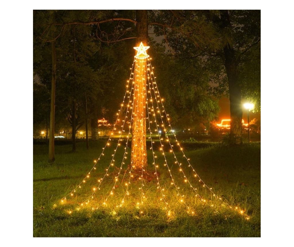 Χριστουγεννιάτικα Φωτάκια Κουρτίνας με Φωτεινό Αστέρι, 350 LED, Ηλιακά