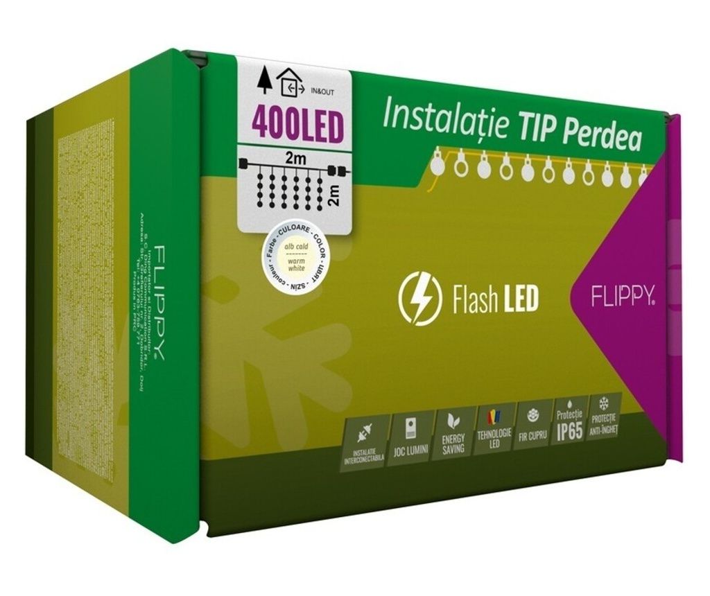Profesionalne zunanje božične lučke - zavesa, 2m x 2m, 400 velikih toplih belih LED lučk, IP65