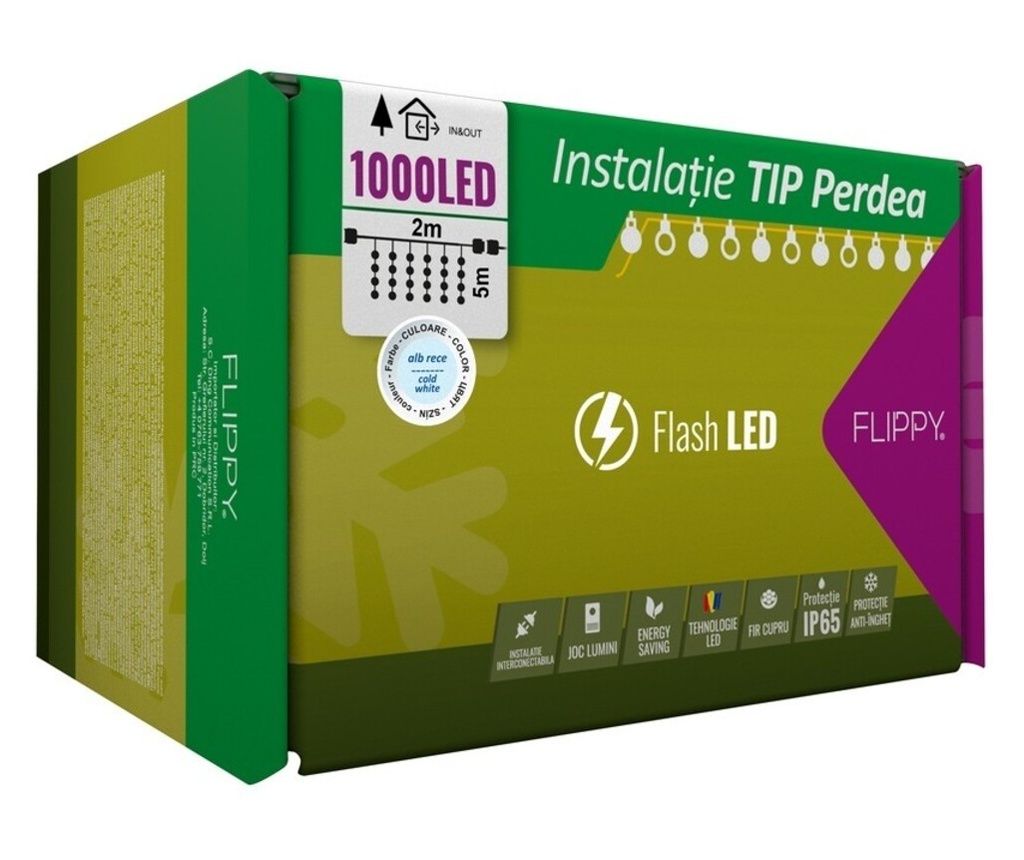 Profesionalne zunanje božične lučke - zavesa, 2m x 5m, 1000 velikih hladno belih LED, IP65