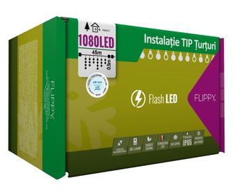 Christmas Installation, 45 m, 1080 LEDs, Fringes, Cold White, Flash, Power Supply, Interconnectable,