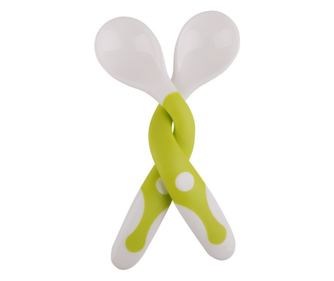 2 db-os babakanál szett, BPA-mentes, szilikon nyéllel, 14,5 x 3,3 cm, hajlékony, +6 hónapos kortól, fehér/vegyes