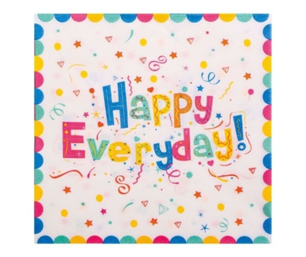 Σετ 20 χάρτινες πετσέτες τραπεζιού, 33 x 33 εκ., Σχέδιο Happy Everyday, Πολύχρωμο