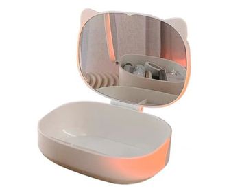 Škatla z ogledalom in motivom mačke - 4 predali za ličila in pripomočke