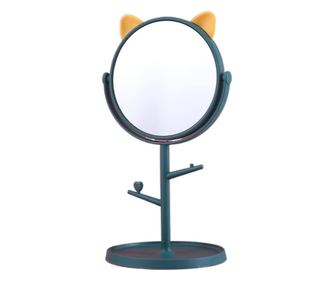 Kozmetično ogledalo s stojalom, 360-stopinjsko vrtenje, premer 15 cm, okrogla podlaga z držalom za nakit + 2