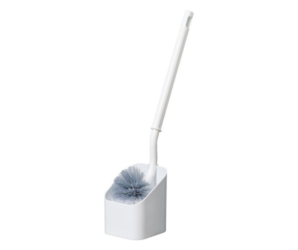 Curved Handle Toilet Brush with Holder - White, 40 x 12 cm