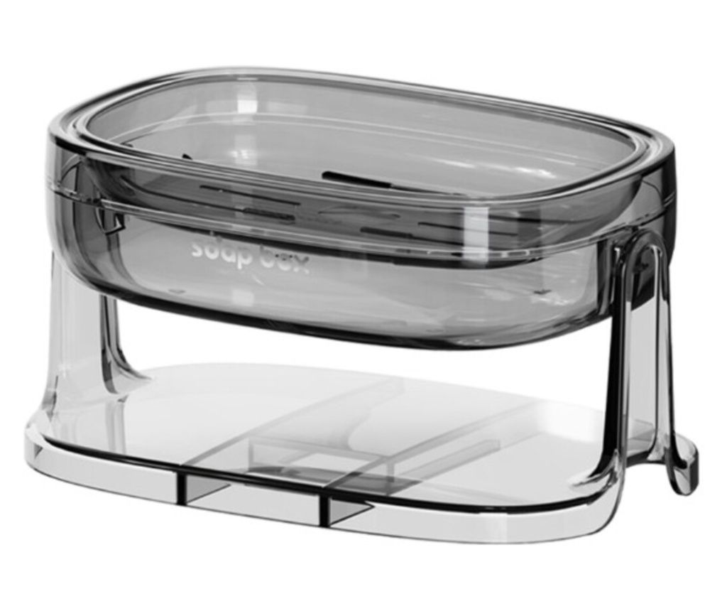 Σαπουνοθήκη με Βάση 2-σε-1 - Επιτοίχια ή Επιτραπέζια, PET, Βέλτιστη Αποστράγγιση, Διαφανές Γκρι