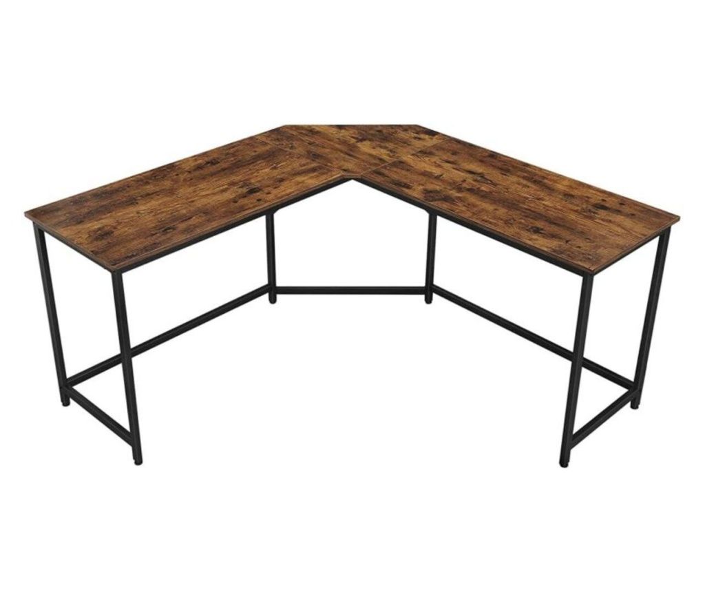 Γωνιακό Γραφείο VASAGLE σε σχήμα L με ατσάλινο σκελετό, 149 x 149 x 75 εκ., Βιομηχανικό Στυλ, Ρουστίκ Καφέ και Μαύρο