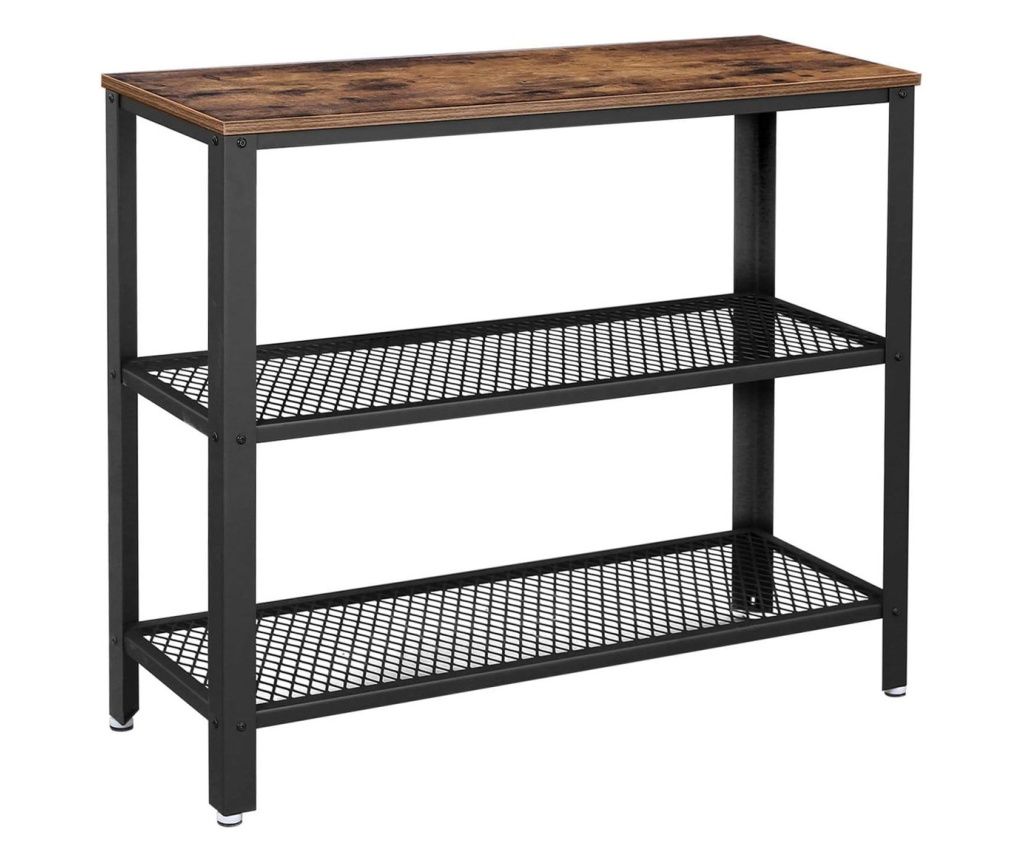 VASAGLE Entryway Table, Metal Frame with 3 MDF Shelves, 35x102x80cm, Rustic Brown and Black