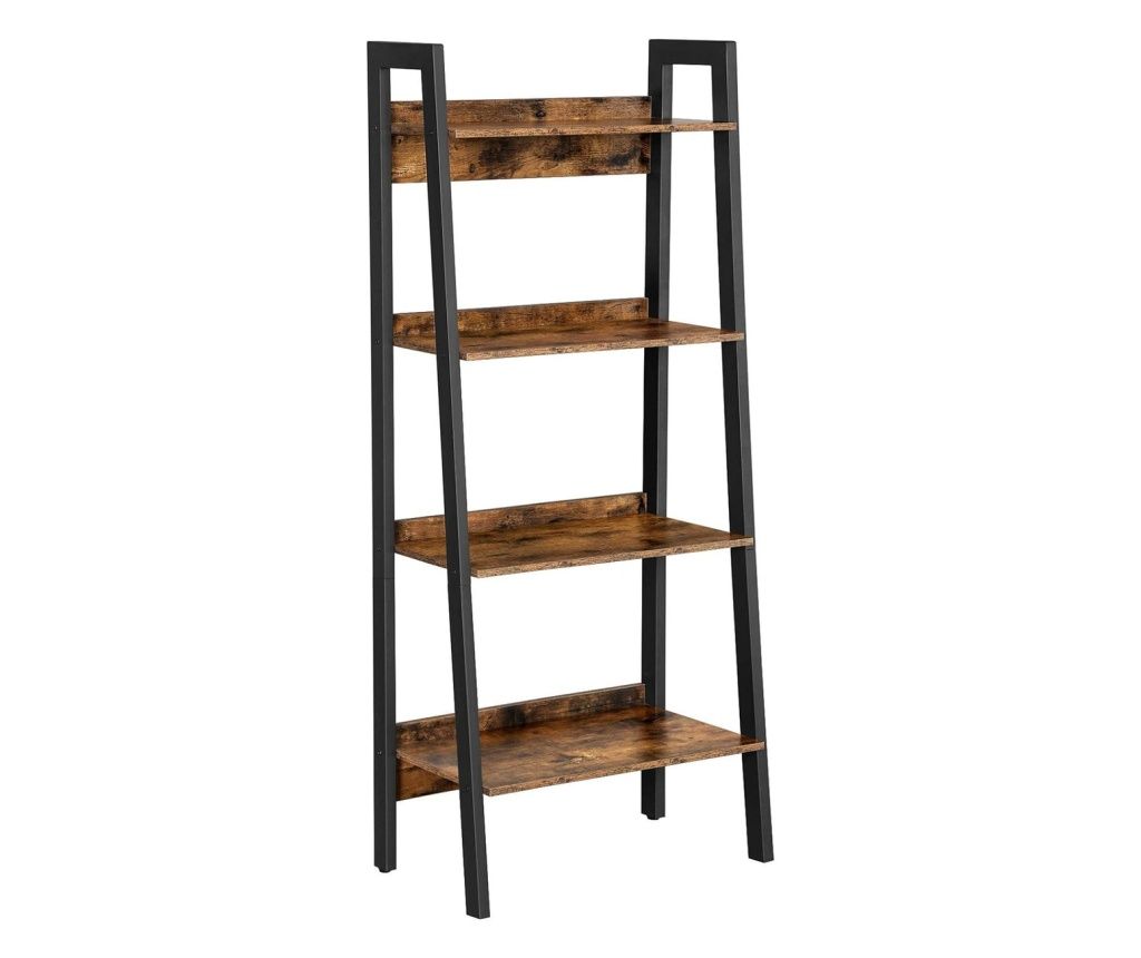 VASAGLE Regál ve tvaru žebříku, ocelový rám 4 MDF police, industriální styl, 56x34x138cm, tmavě hnědá
