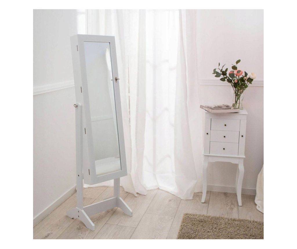 White Dressing Table with Mirror and Jewelry Storage - 35x120cm