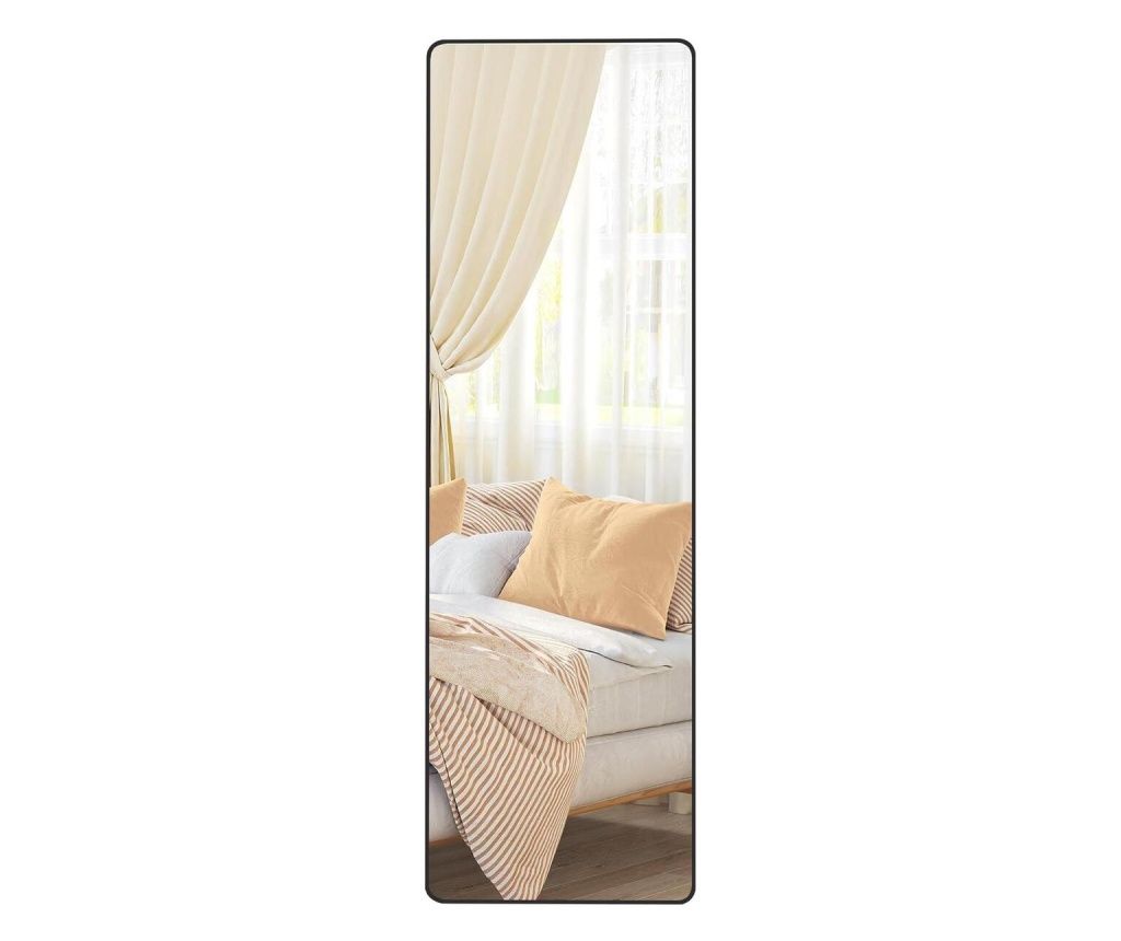 SONGMICS Floor Mirror 160x50 cm, Tempered Glass, Aluminum Frame, Black