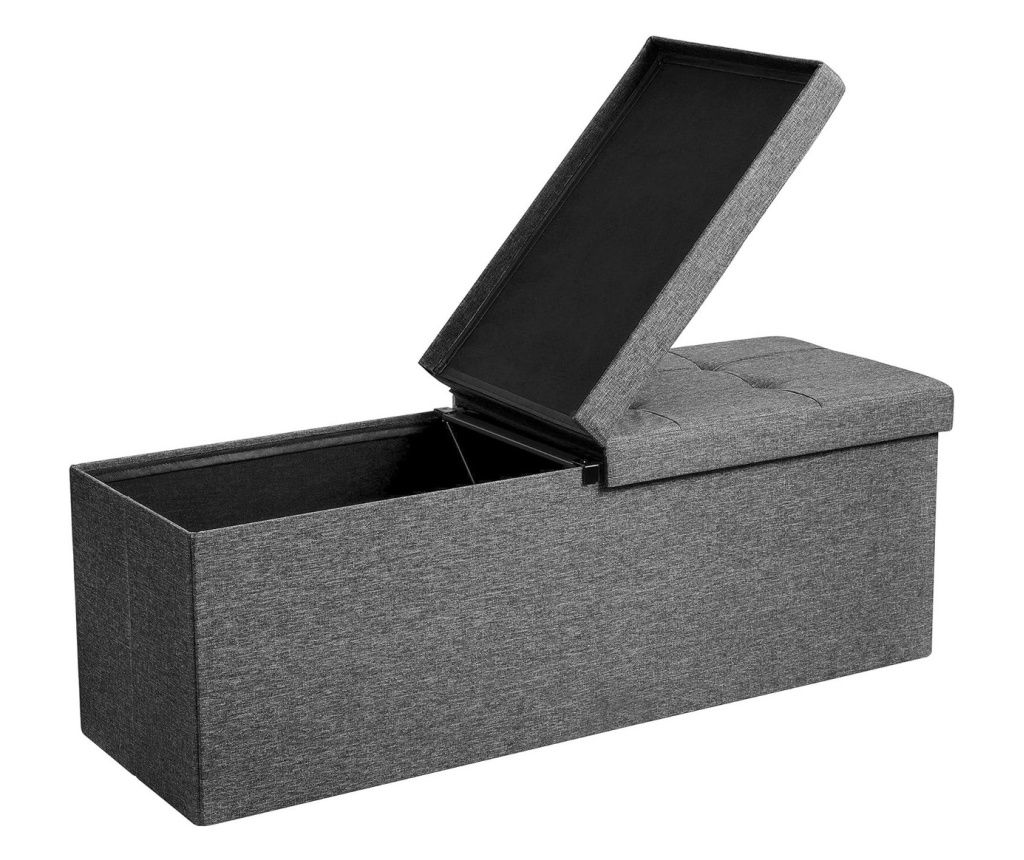 SONGMICS Πτυσσόμενο Υποπόδιο Αποθήκευσης με Μαλακό Κάθισμα - Σκούρο Γκρι