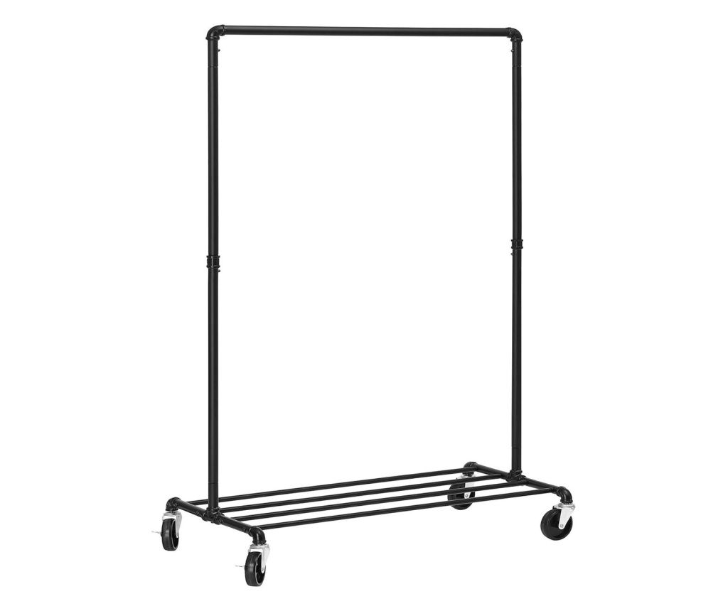SONGMICS Βιομηχανική Κρεμάστρα Ρούχων με Ράφι και Ρόδες - Μαύρο Μέταλλο (100x49x163cm)